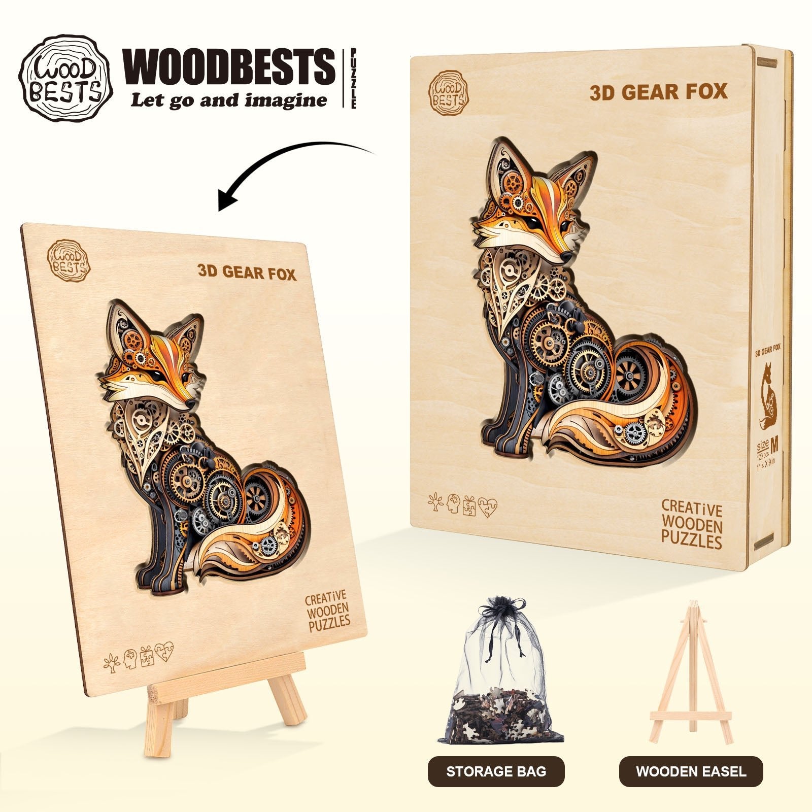 Whimsical Wooden Jigsaw Puzzle - 3D Gear fox - pickApuzzle