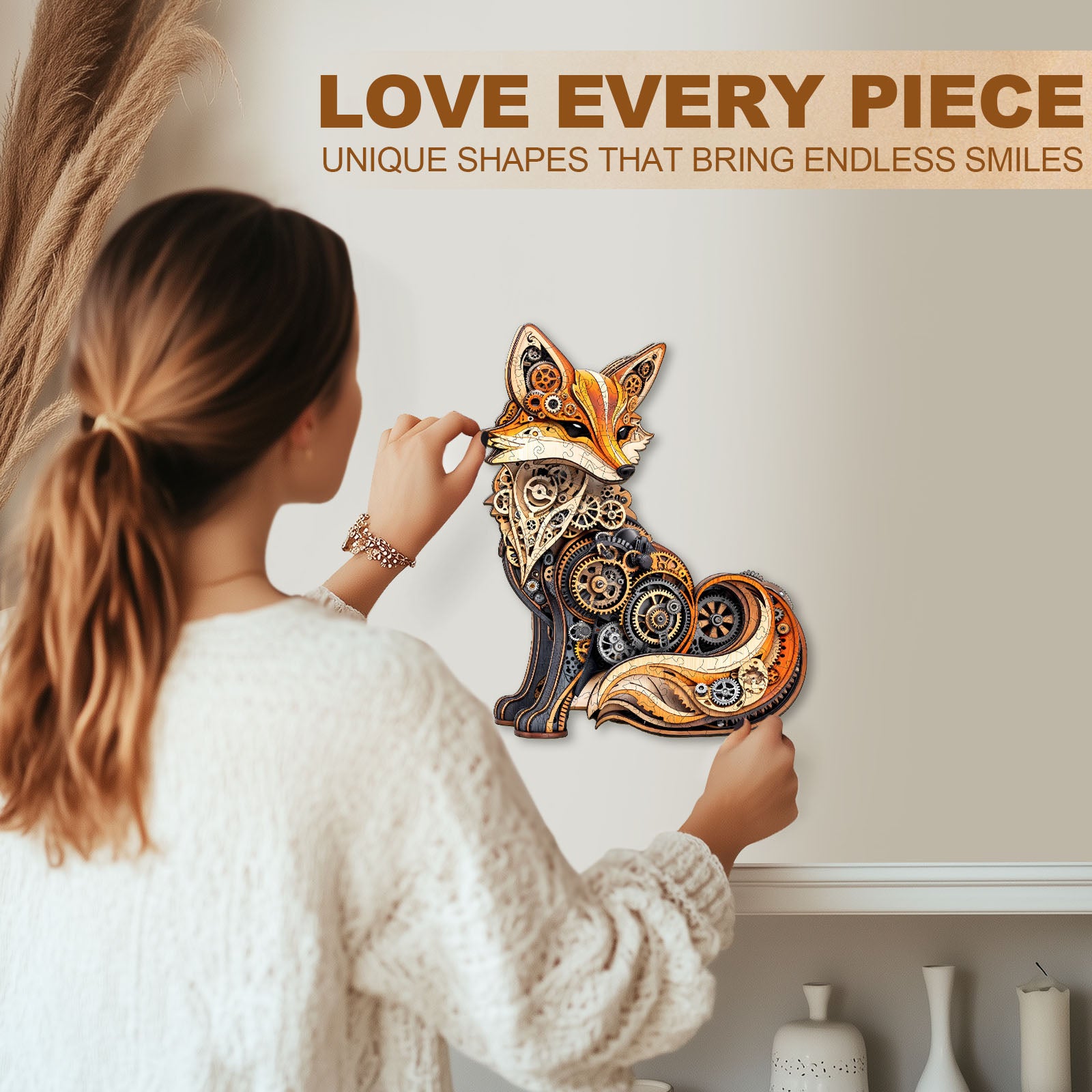Whimsical Wooden Jigsaw Puzzle - 3D Gear fox - pickApuzzle