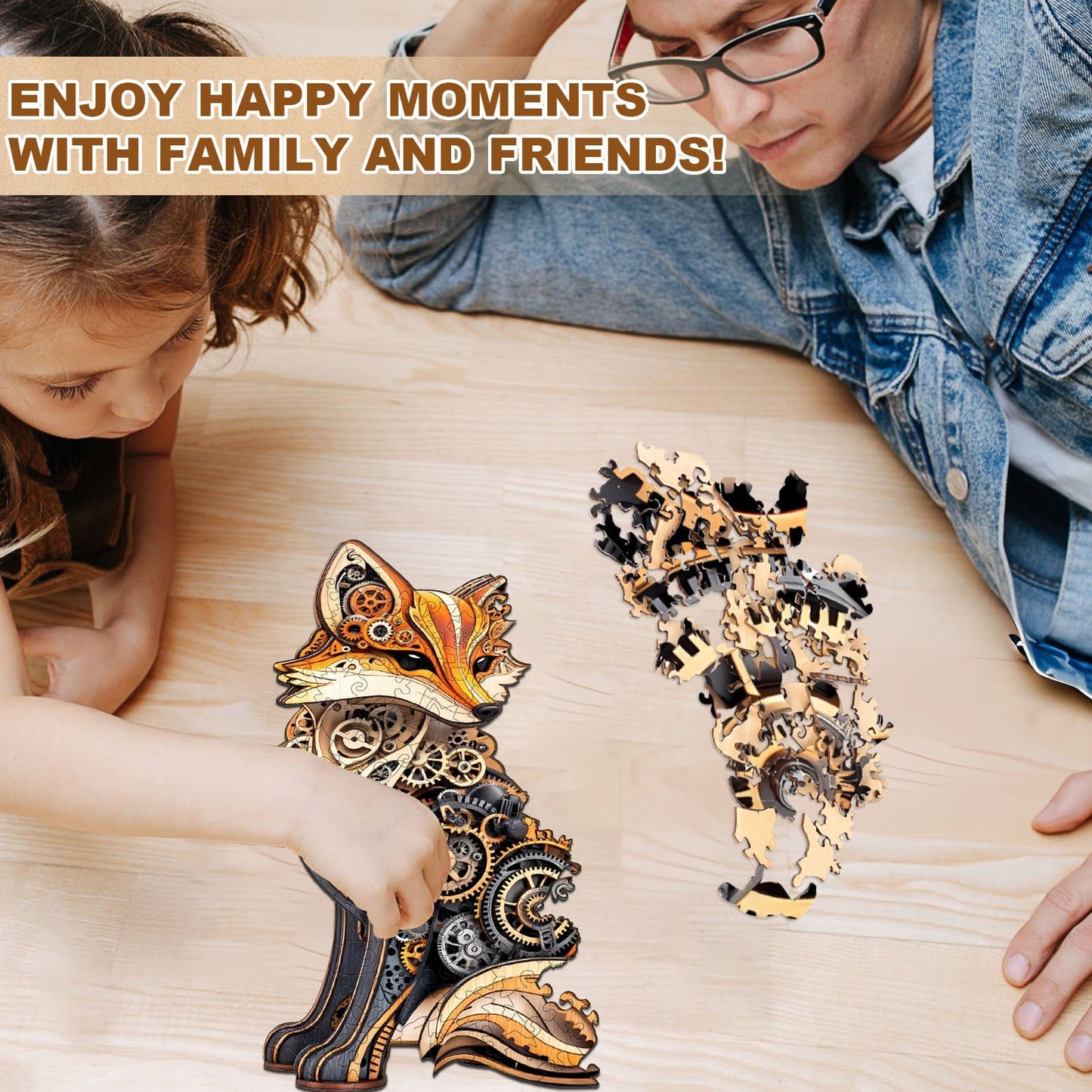 Whimsical Wooden Jigsaw Puzzle - 3D Gear fox - pickApuzzle