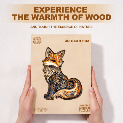 Whimsical Wooden Jigsaw Puzzle - 3D Gear fox - pickApuzzle