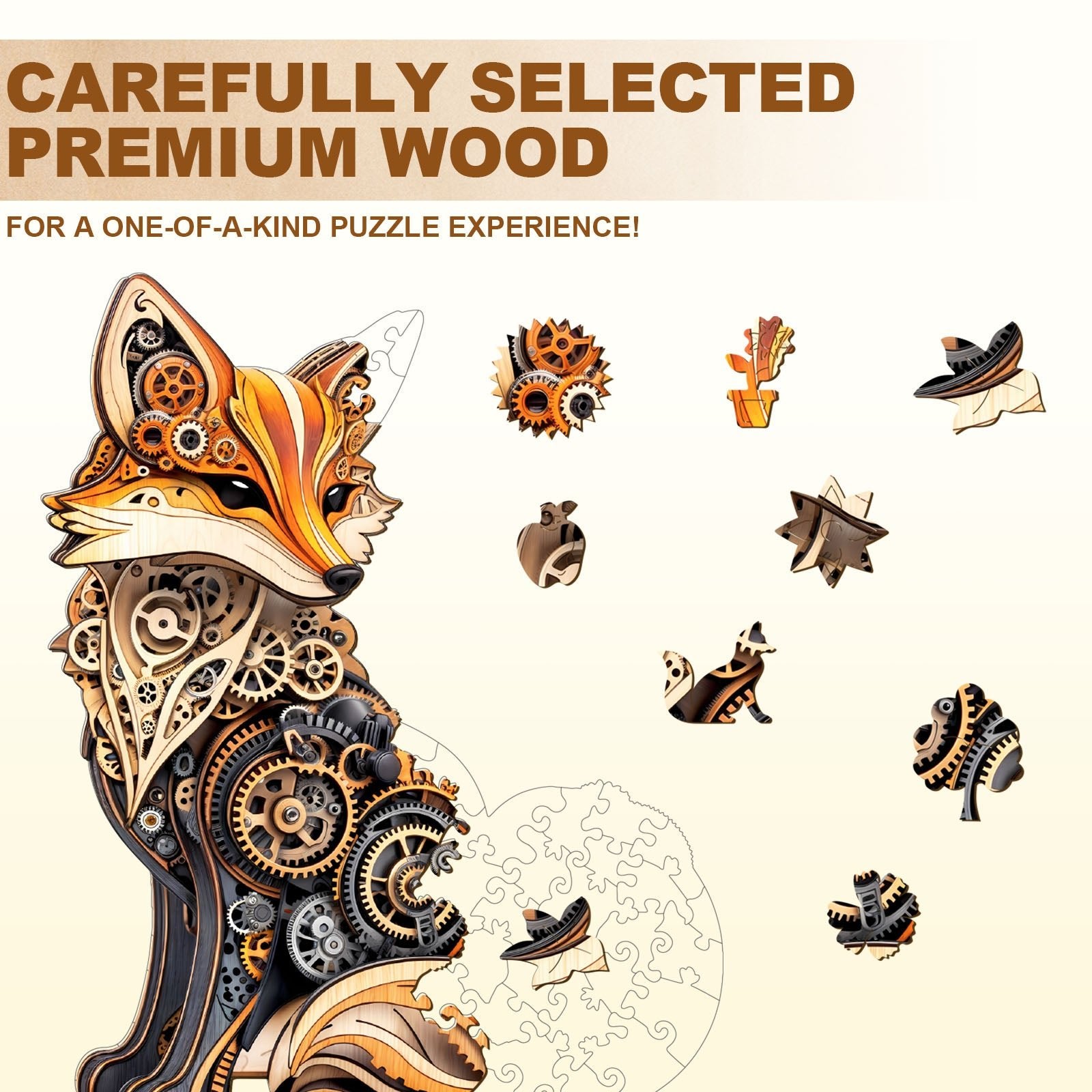 Whimsical Wooden Jigsaw Puzzle - 3D Gear fox - pickApuzzle