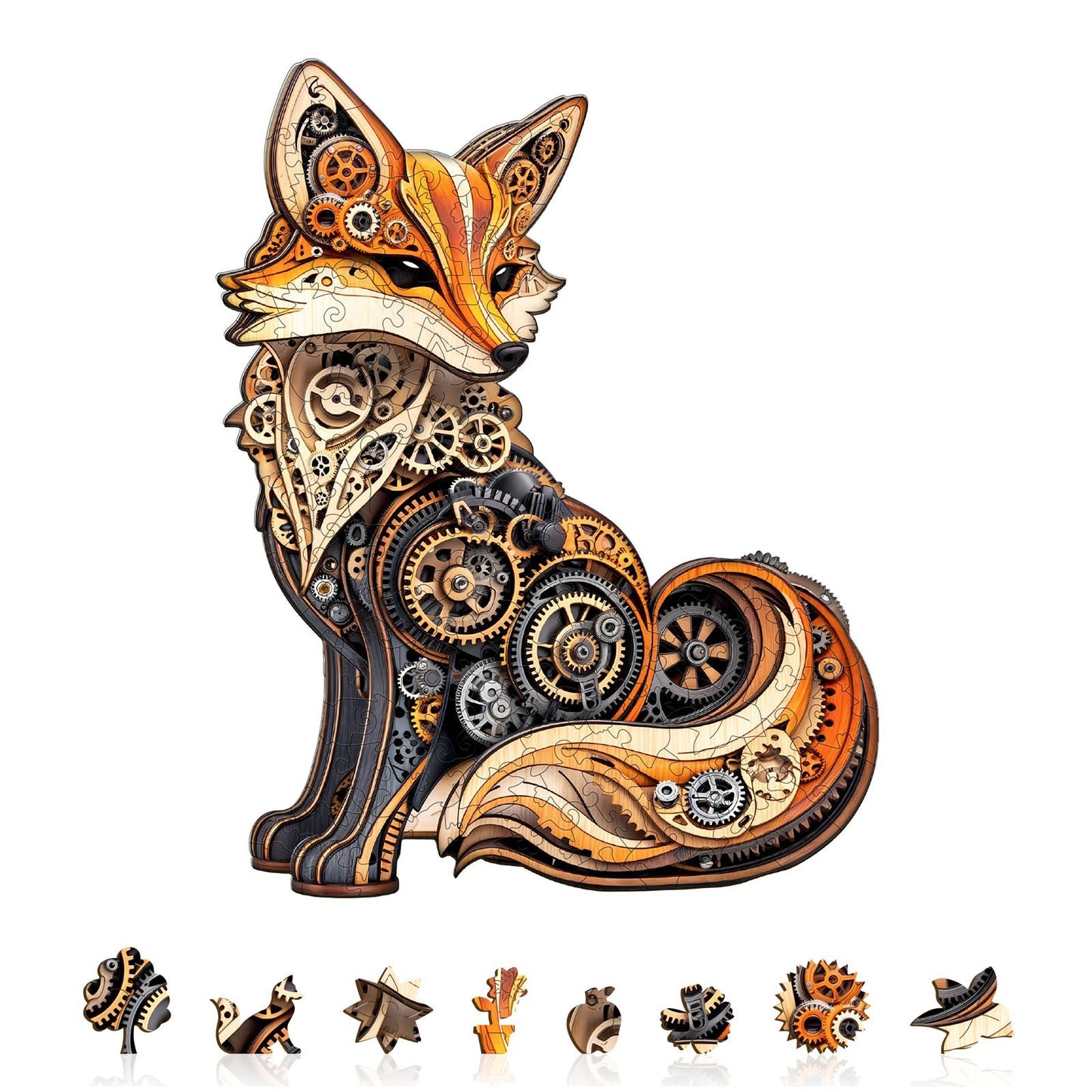 Whimsical Wooden Jigsaw Puzzle - 3D Gear fox - pickApuzzle