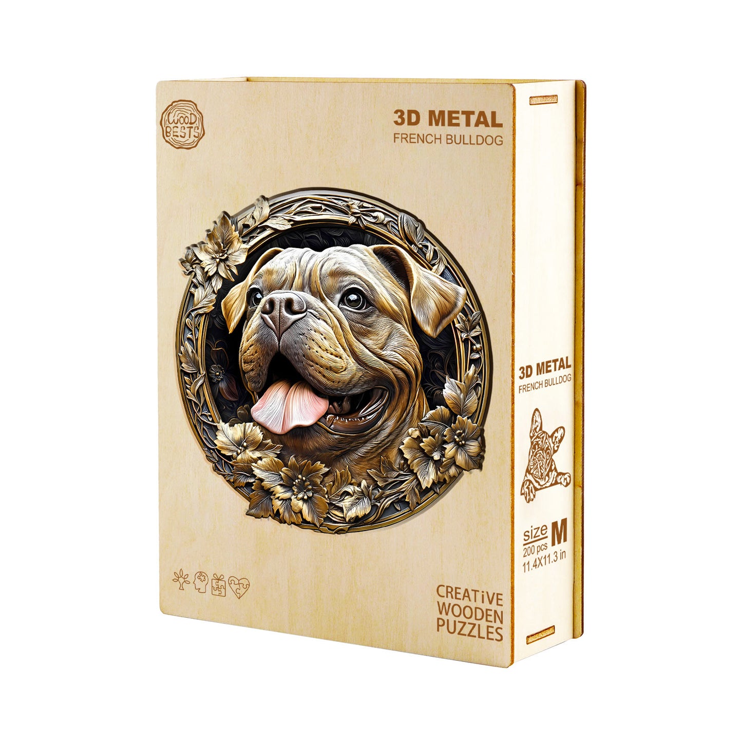 Whimsical Wooden Jigsaw Puzzle - 3D Metal French Bulldog - pickApuzzle