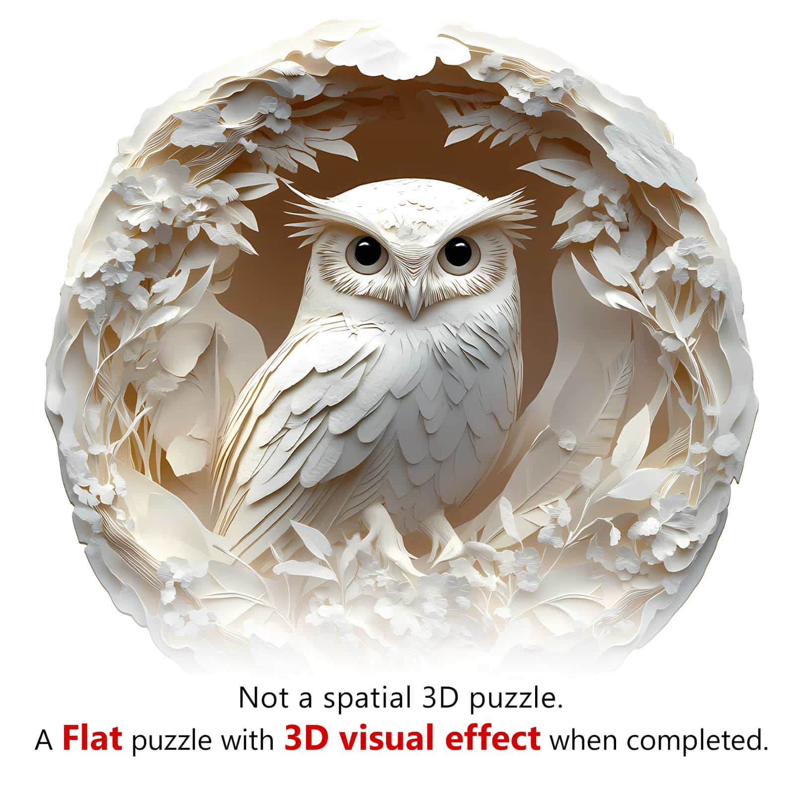 Whimsical Wooden Jigsaw Puzzle - 3D Paper Carved Owl - pickApuzzle