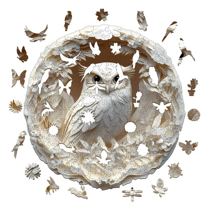 Whimsical Wooden Jigsaw Puzzle - 3D Paper Carved Owl - pickApuzzle