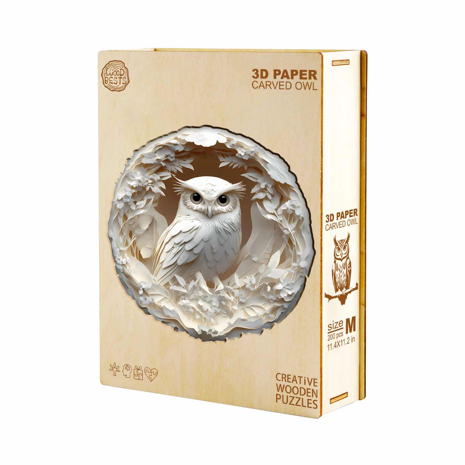 Whimsical Wooden Jigsaw Puzzle - 3D Paper Carved Owl - pickApuzzle