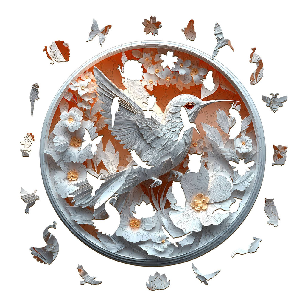 Whimsical Wooden Jigsaw Puzzle - 3D Paper Hummingbird - pickApuzzle