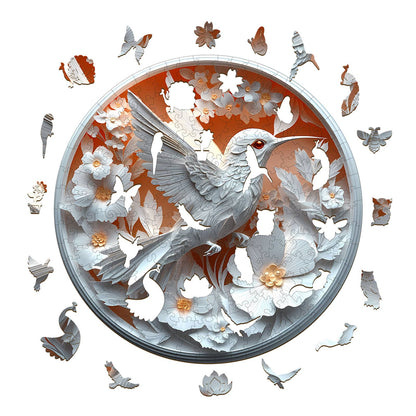Whimsical Wooden Jigsaw Puzzle - 3D Paper Hummingbird - pickApuzzle