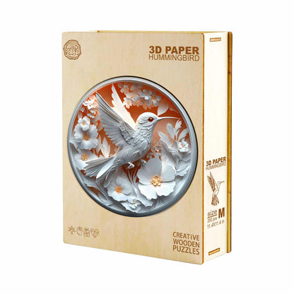 Whimsical Wooden Jigsaw Puzzle - 3D Paper Hummingbird - pickApuzzle
