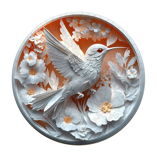Whimsical Wooden Jigsaw Puzzle - 3D Paper Hummingbird - pickApuzzle