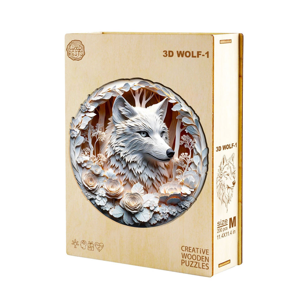 Whimsical Wooden Jigsaw Puzzle - 3D Wolf - 1 - pickApuzzle