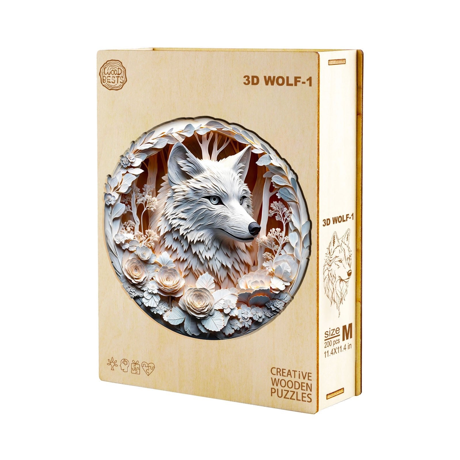 Whimsical Wooden Jigsaw Puzzle - 3D Wolf - 1 - pickApuzzle