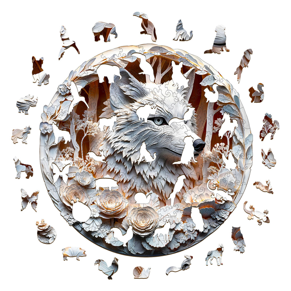 Whimsical Wooden Jigsaw Puzzle - 3D Wolf - 1 - pickApuzzle