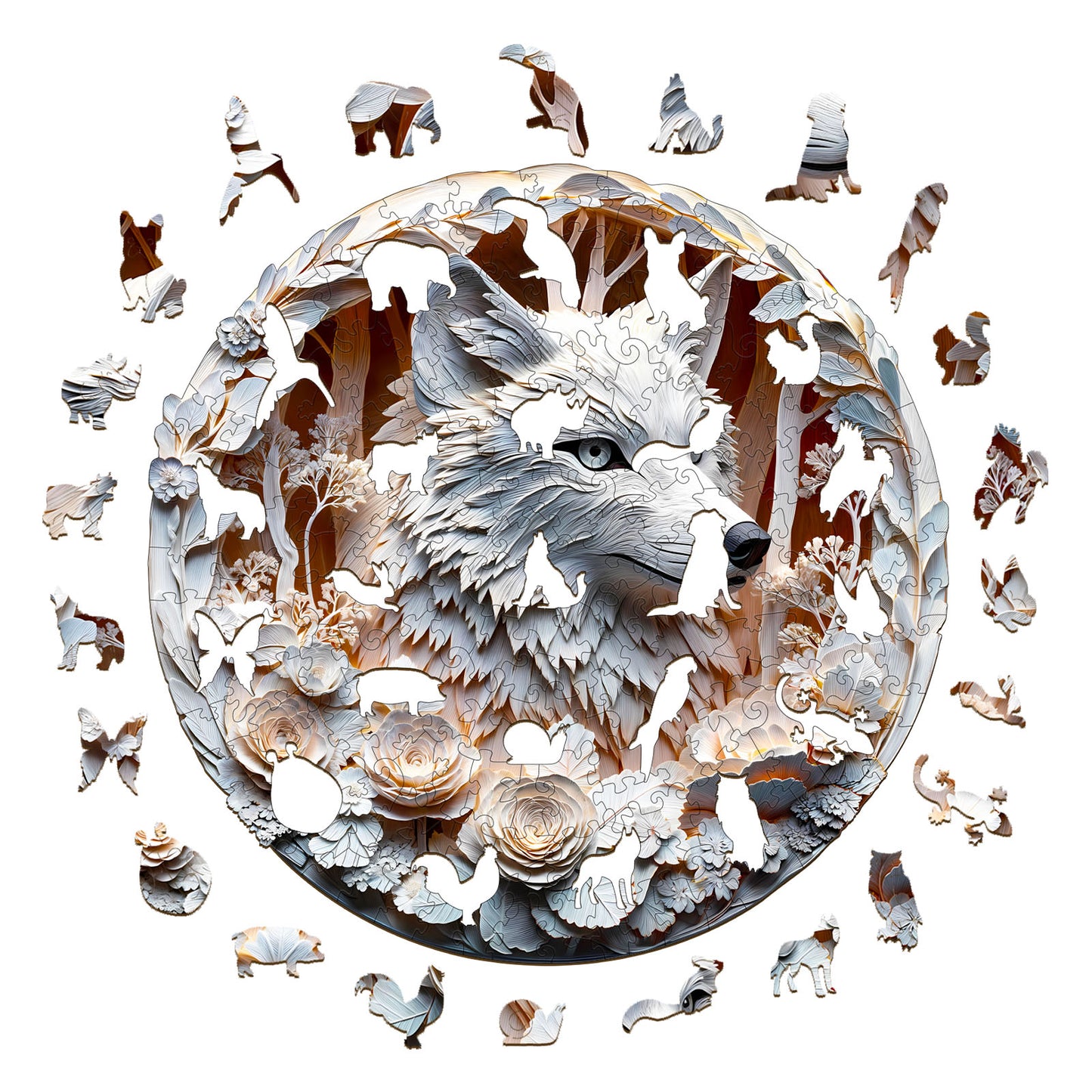 Whimsical Wooden Jigsaw Puzzle - 3D Wolf - 1 - pickApuzzle