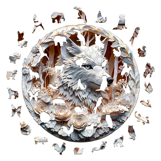Whimsical Wooden Jigsaw Puzzle - 3D Wolf - 1 - pickApuzzle