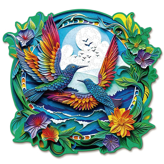 Whimsical Wooden Jigsaw Puzzle- Beautiful hummingbird
