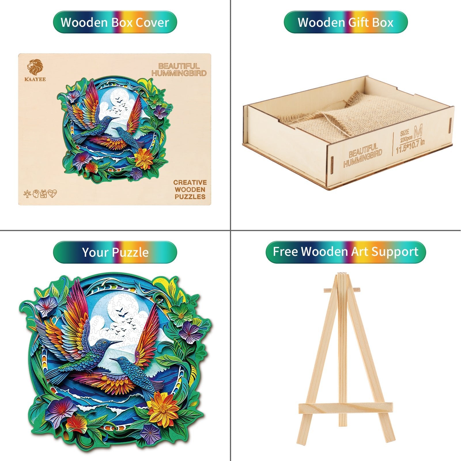 Whimsical Wooden Jigsaw Puzzle - Beautiful hummingbird - pickApuzzle