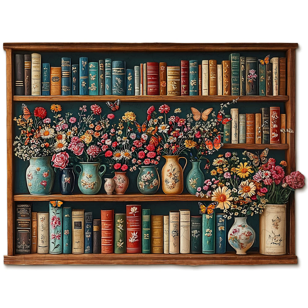 Skurriles hölzernes Puzzle-Bücherregal-Blume