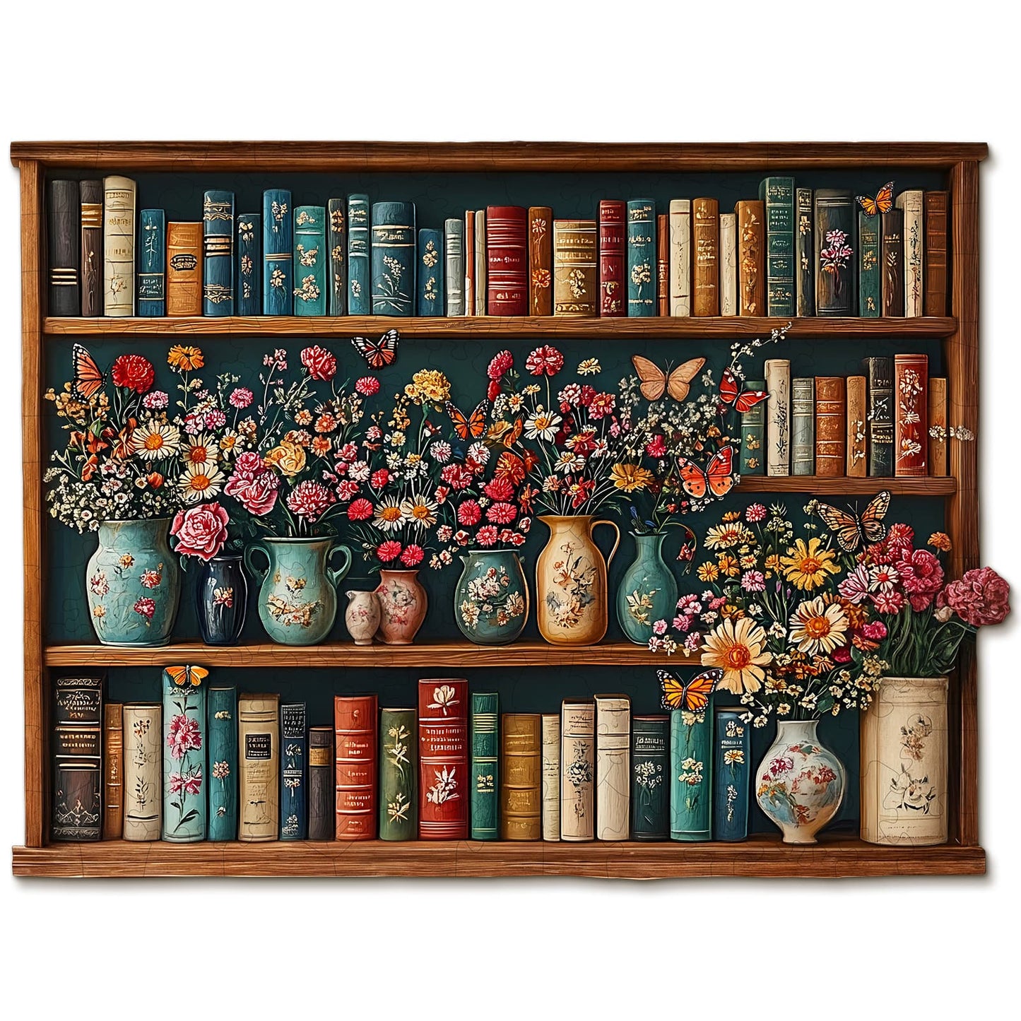 Skurriles hölzernes Puzzle-Bücherregal-Blume