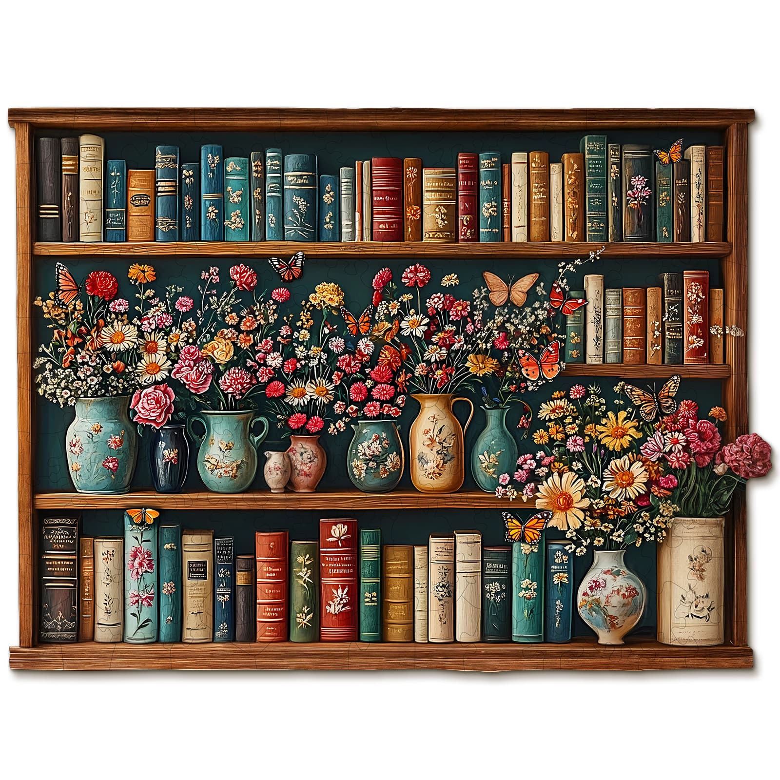 Skurriles hölzernes Puzzle-Bücherregal-Blume