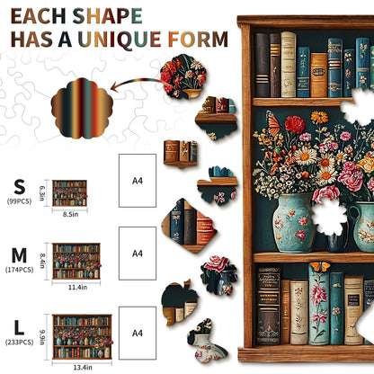 Skurriles hölzernes Puzzle-Bücherregal-Blume