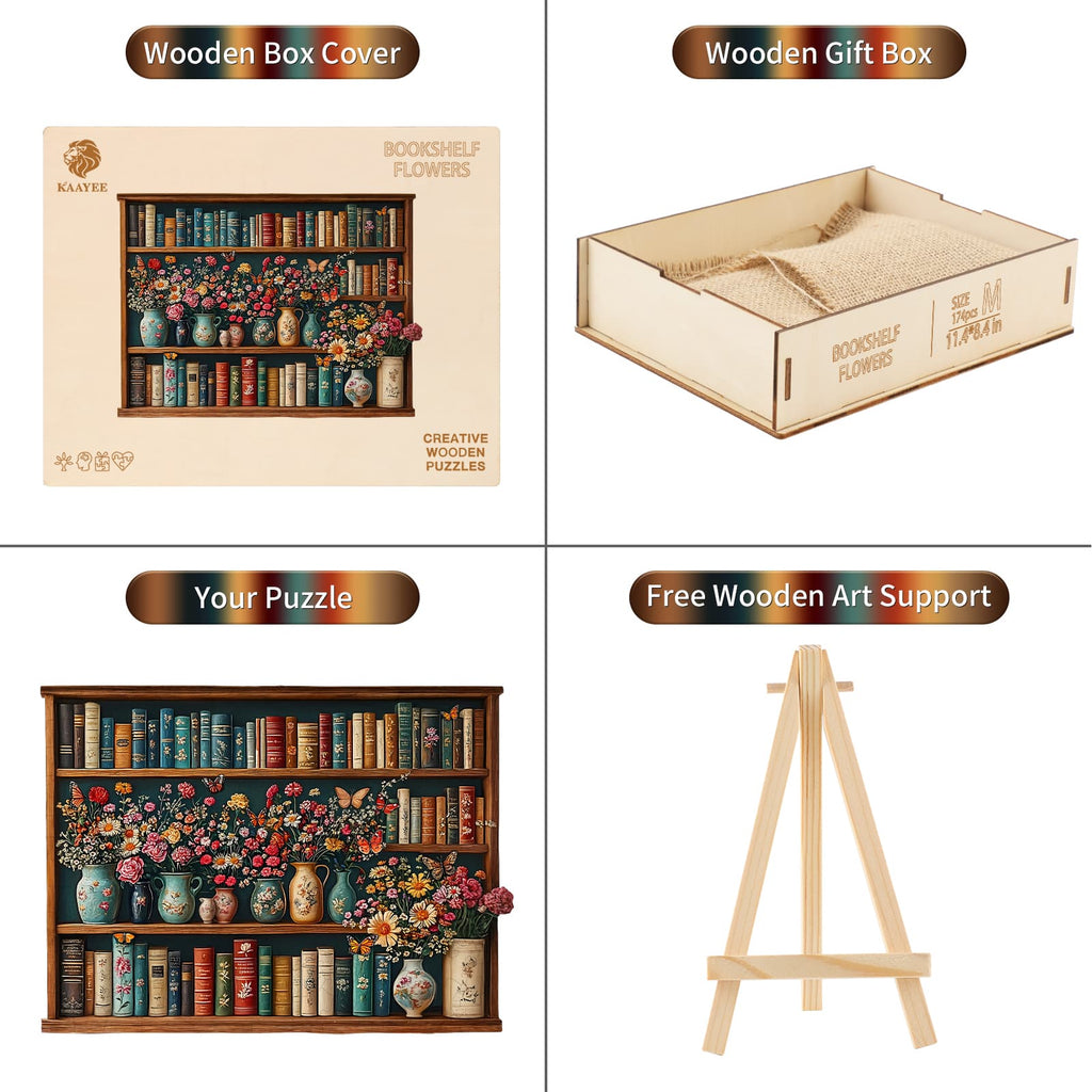 Skurriles hölzernes Puzzle-Bücherregal-Blume