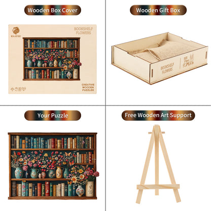 Skurriles hölzernes Puzzle-Bücherregal-Blume