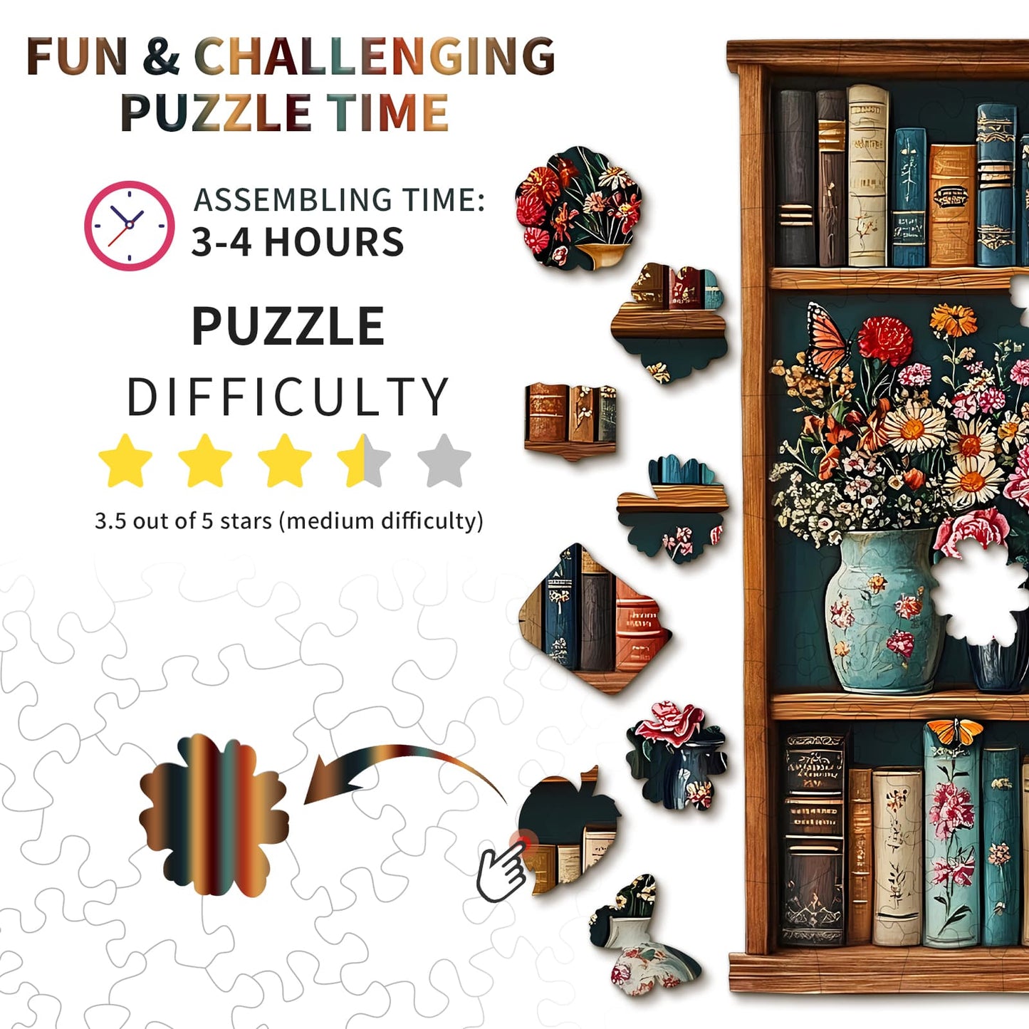 Skurriles hölzernes Puzzle-Bücherregal-Blume