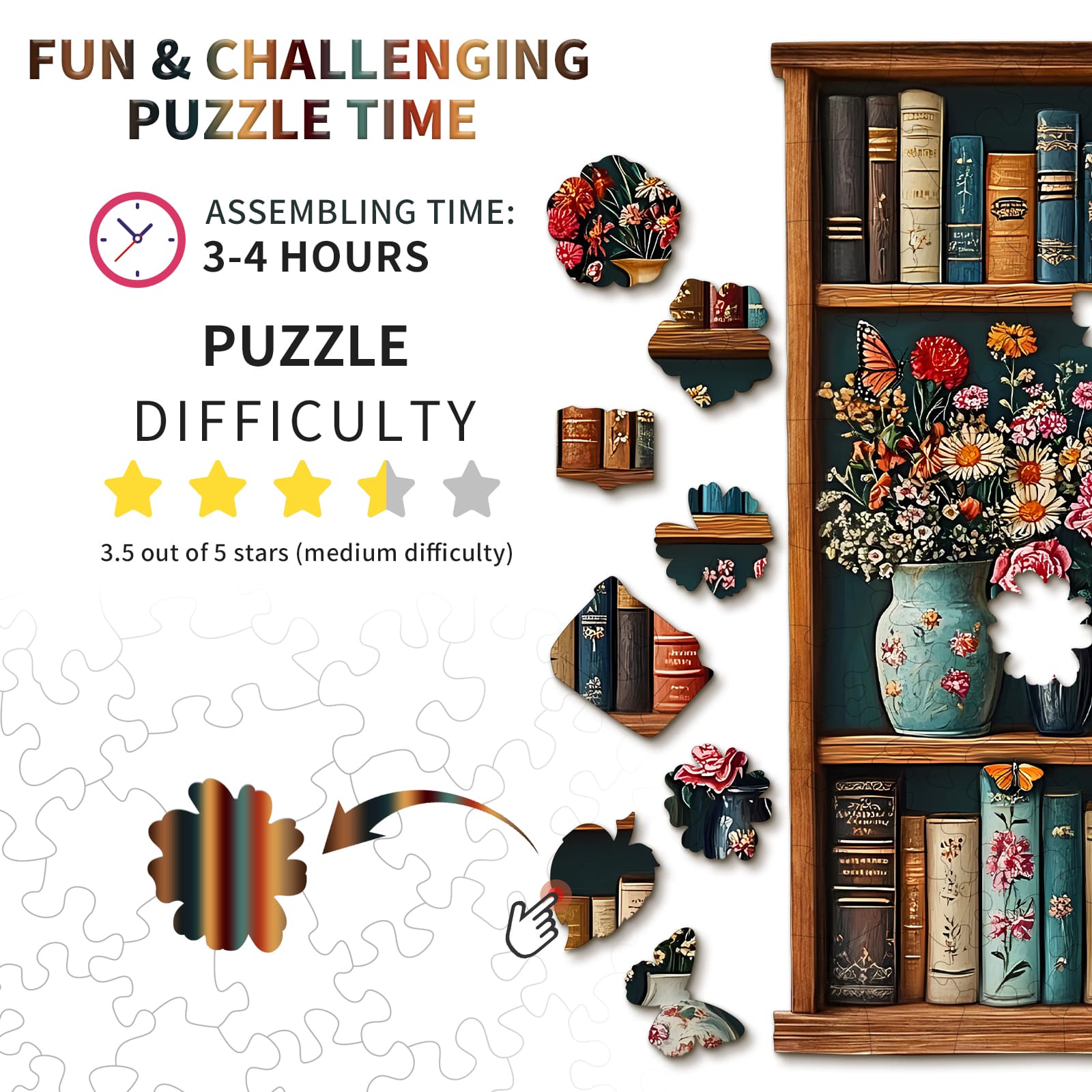 Skurriles hölzernes Puzzle-Bücherregal-Blume