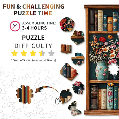 Skurriles hölzernes Puzzle-Bücherregal-Blume