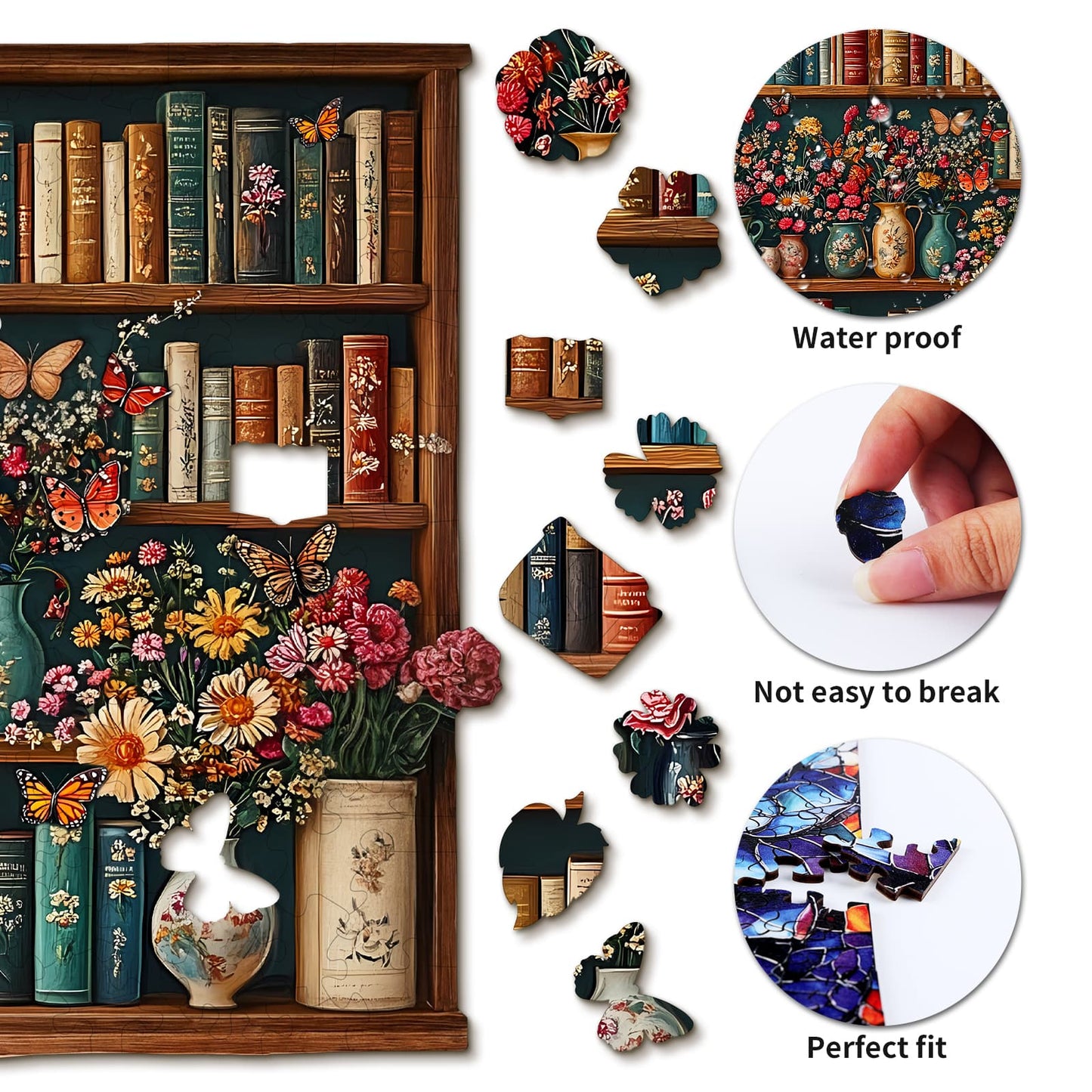 Skurriles hölzernes Puzzle-Bücherregal-Blume