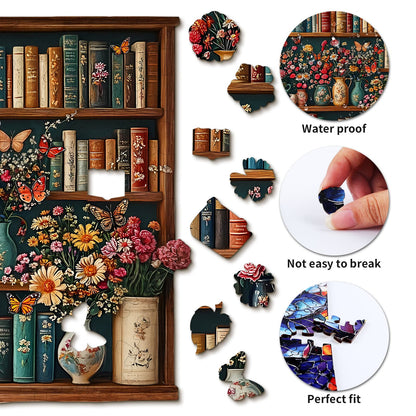 Skurriles hölzernes Puzzle-Bücherregal-Blume