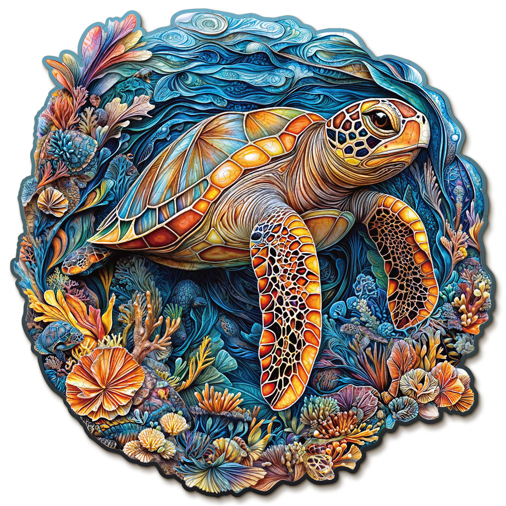 Whimsical Wooden Jigsaw Puzzle-Brave Sea Turtle