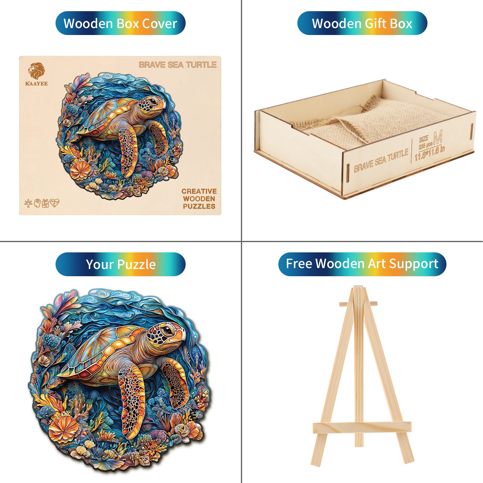 Whimsical Wooden Jigsaw Puzzle-Brave Sea Turtle