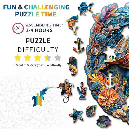 Ausgefallenes Holz-Puzzle – Mutige Meeresschildkröte