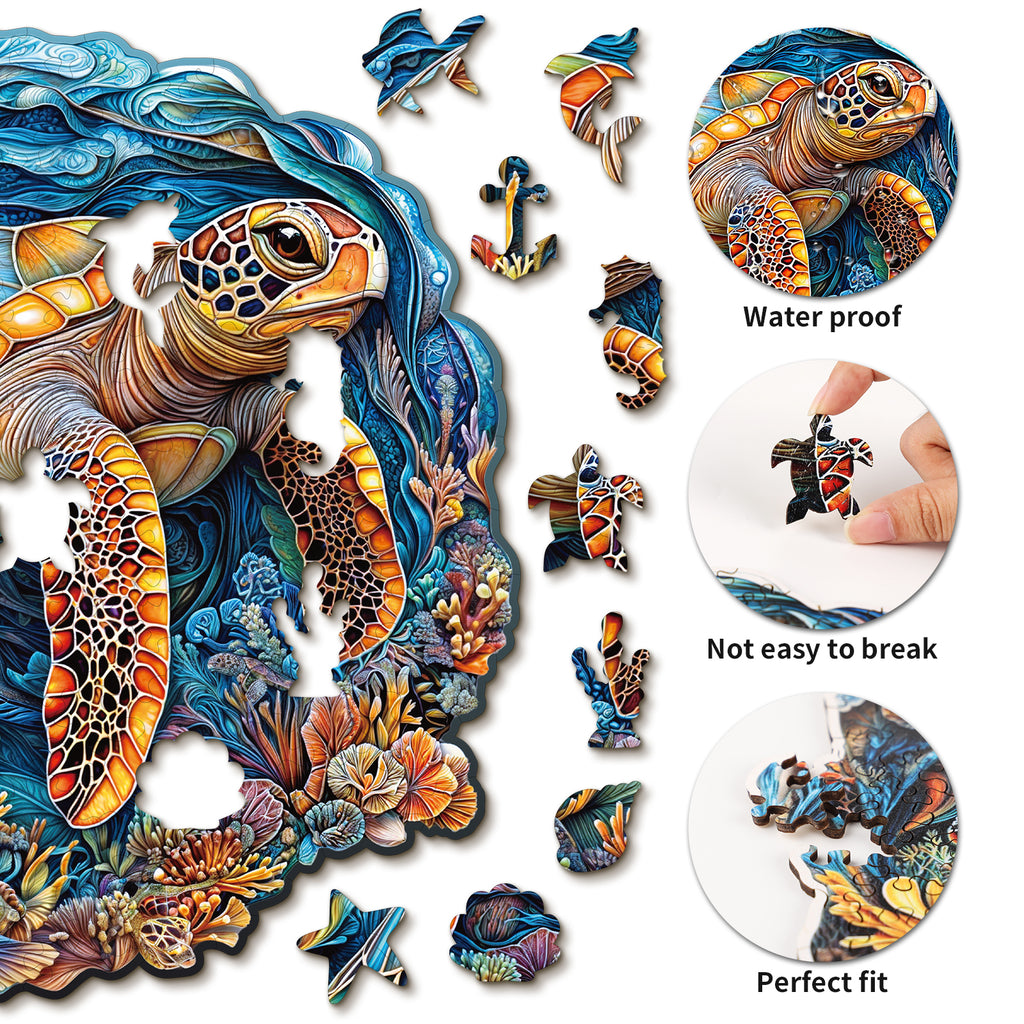 Whimsical Wooden Jigsaw Puzzle-Brave Sea Turtle