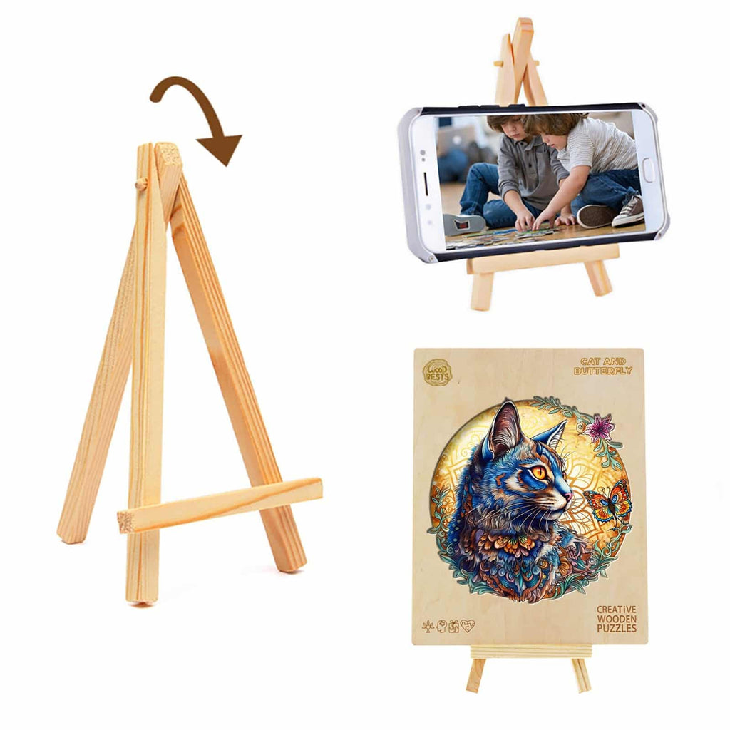 Whimsical Wooden Jigsaw Puzzle-Cat and Butterfly