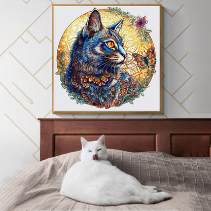Whimsical Wooden Jigsaw Puzzle-Cat and Butterfly