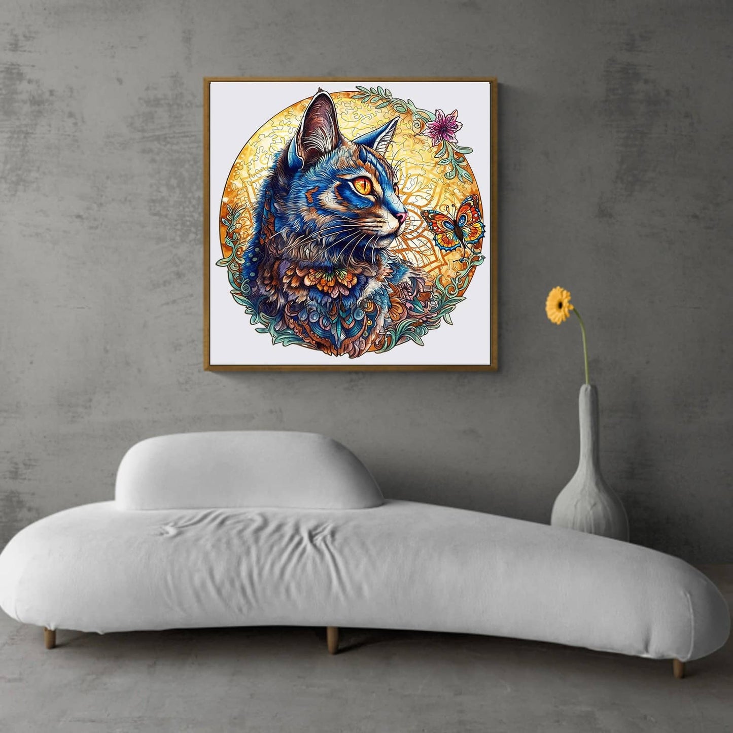 Whimsical Wooden Jigsaw Puzzle-Cat and Butterfly