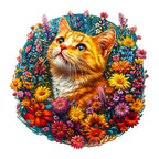 Whimsical Wooden Jigsaw Puzzle - Cat in Flowers - pickApuzzle