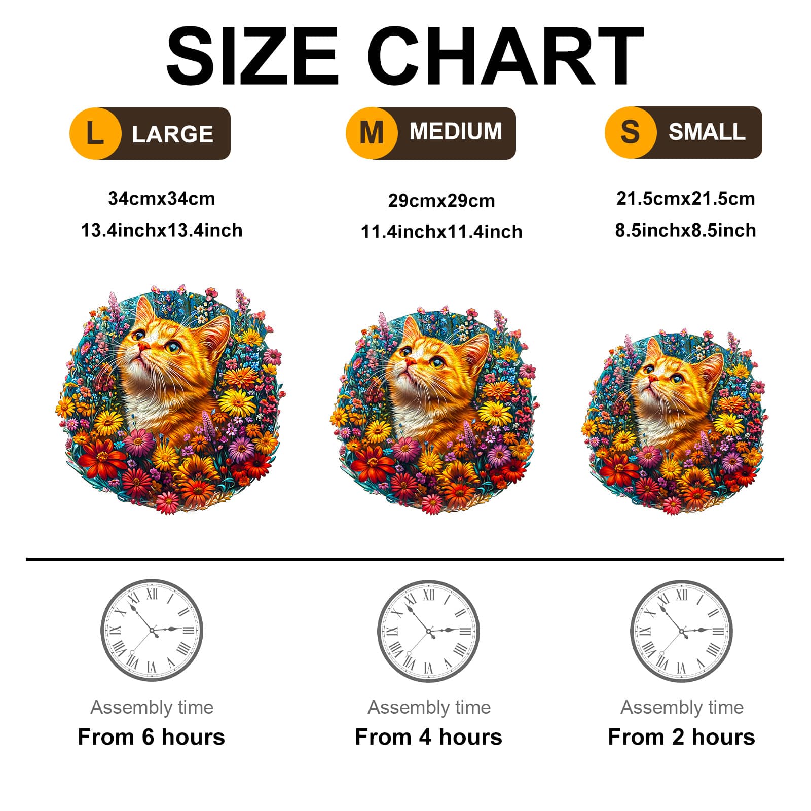 Whimsical Wooden Jigsaw Puzzle - Cat in Flowers - pickApuzzle