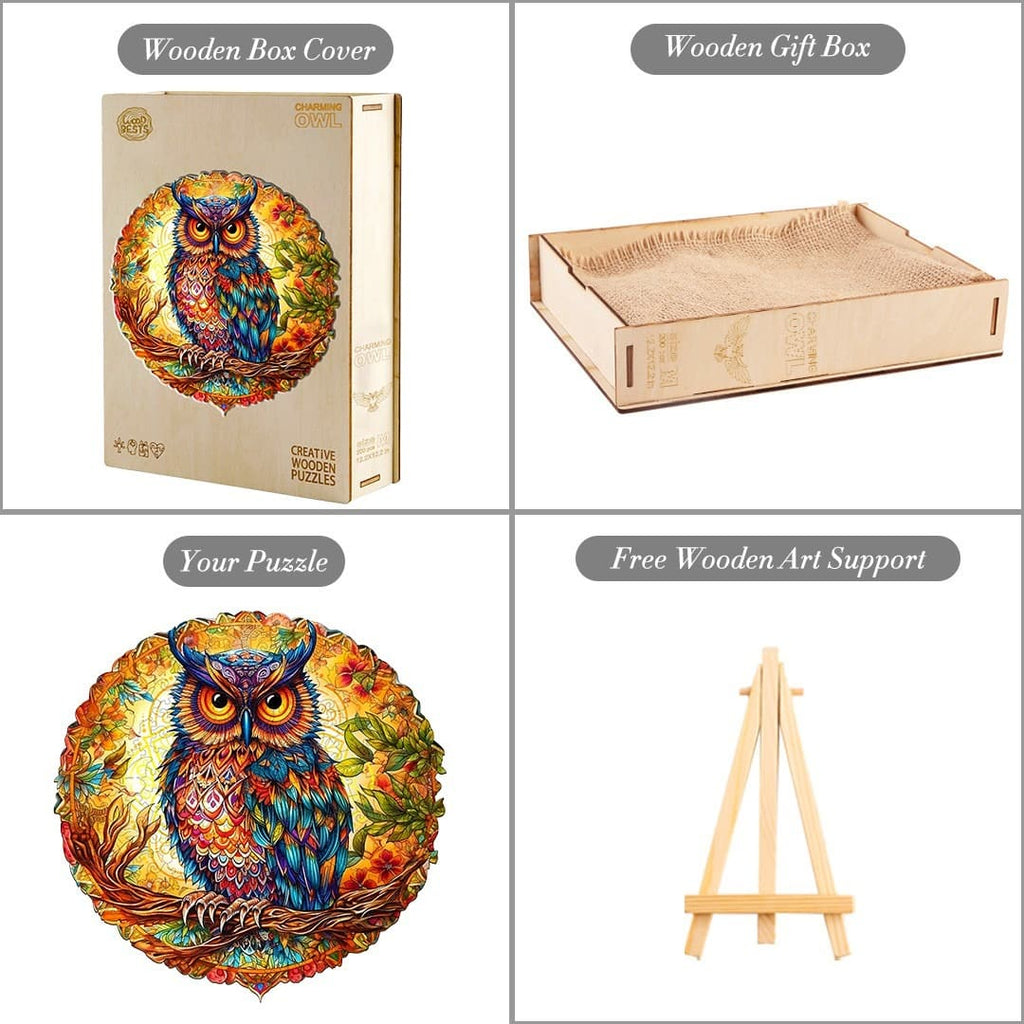 Whimsical Wooden Jigsaw Puzzle- Charming Owl