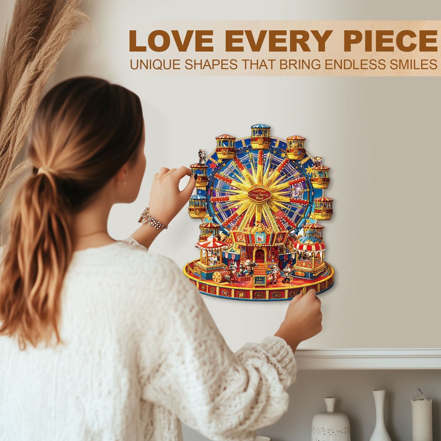 Whimsical Wooden Jigsaw Puzzle - Circus Ferris Wheel - pickApuzzle