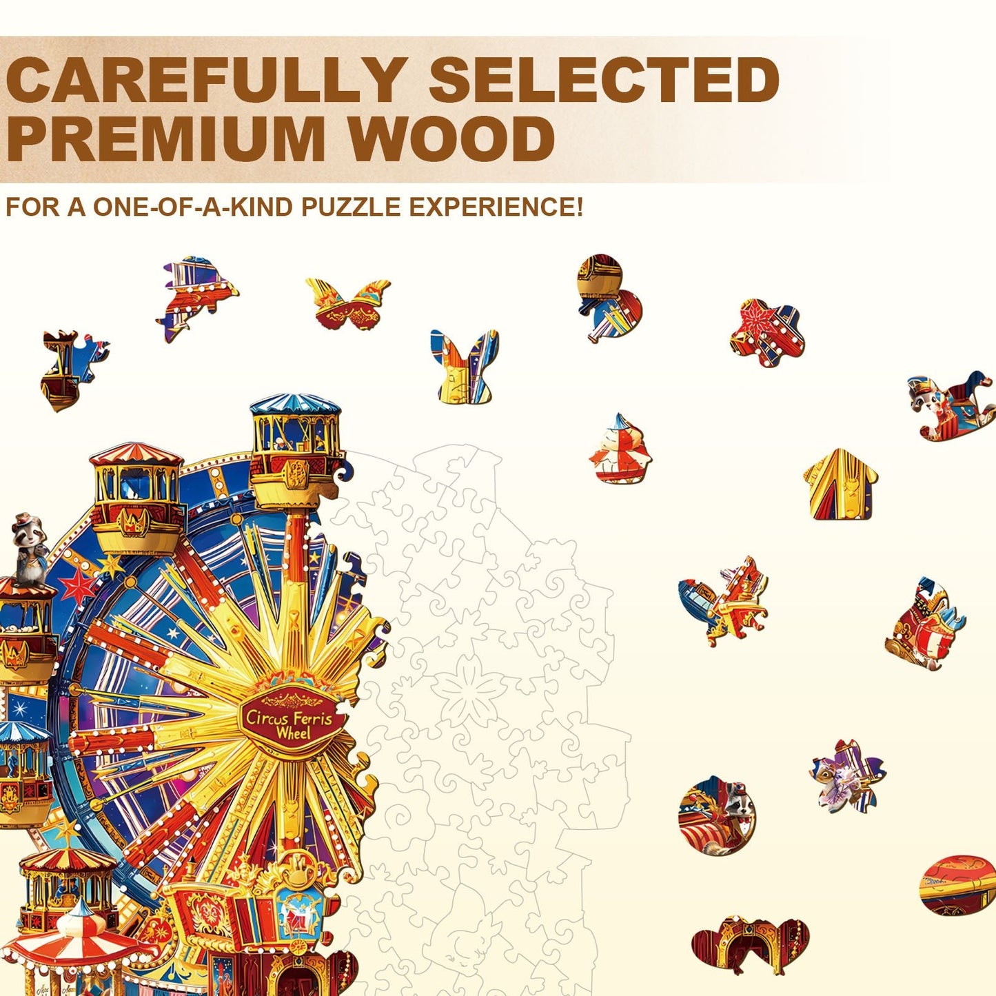 Whimsical Wooden Jigsaw Puzzle - Circus Ferris Wheel - pickApuzzle