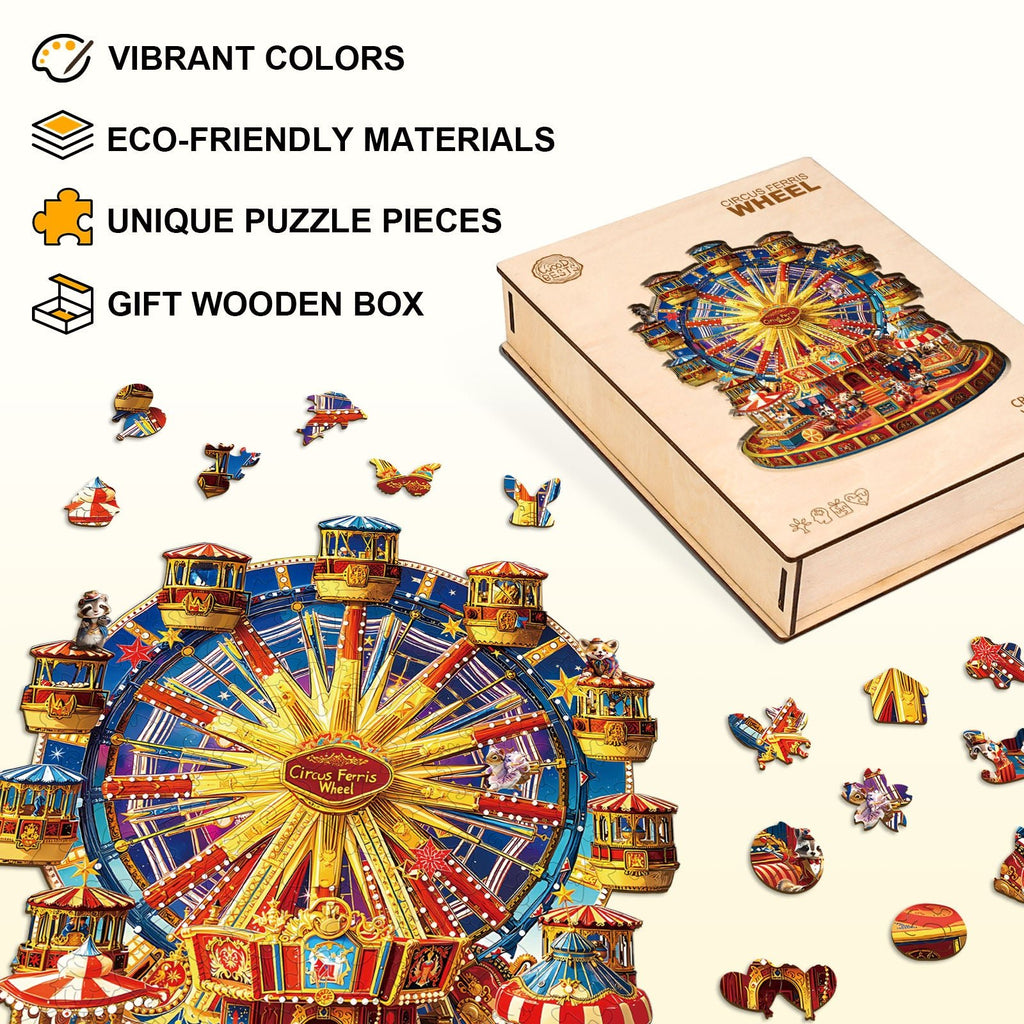 Whimsical Wooden Jigsaw Puzzle - Circus Ferris Wheel - pickApuzzle