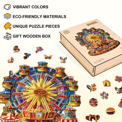 Whimsical Wooden Jigsaw Puzzle - Circus Ferris Wheel - pickApuzzle