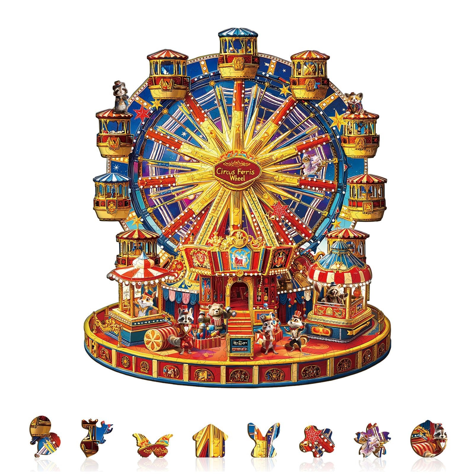 Whimsical Wooden Jigsaw Puzzle - Circus Ferris Wheel - pickApuzzle