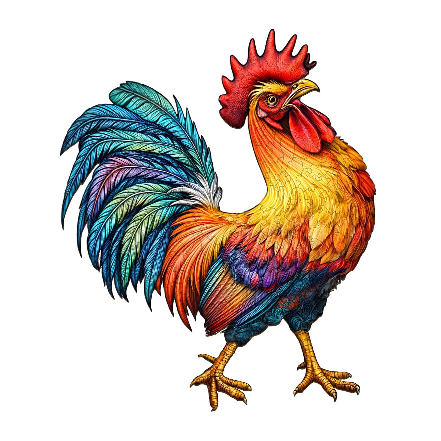 Whimsical Wooden Jigsaw Puzzle - colored Rooster - pickApuzzle