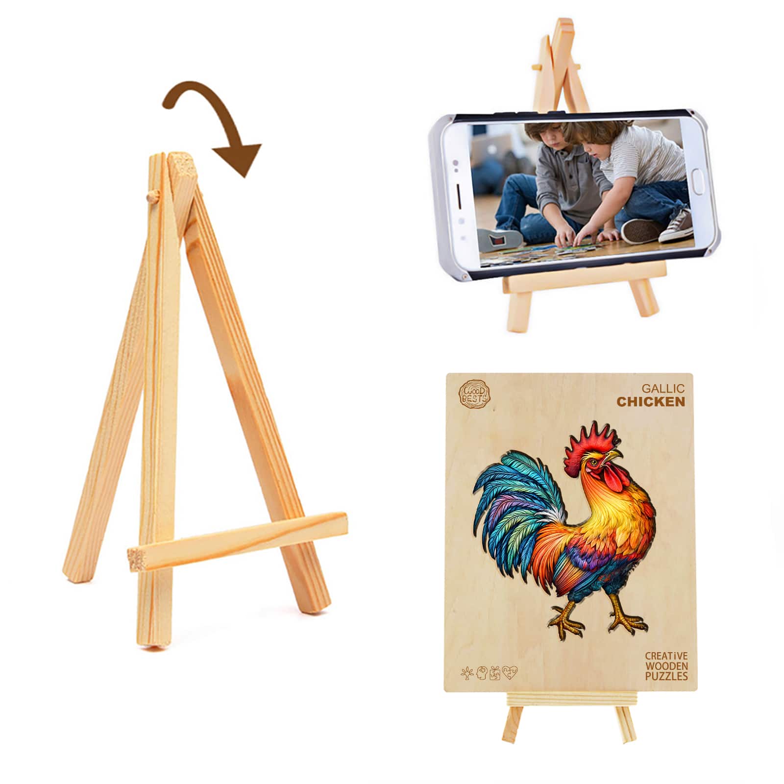 Whimsical Wooden Jigsaw Puzzle - colored Rooster - pickApuzzle