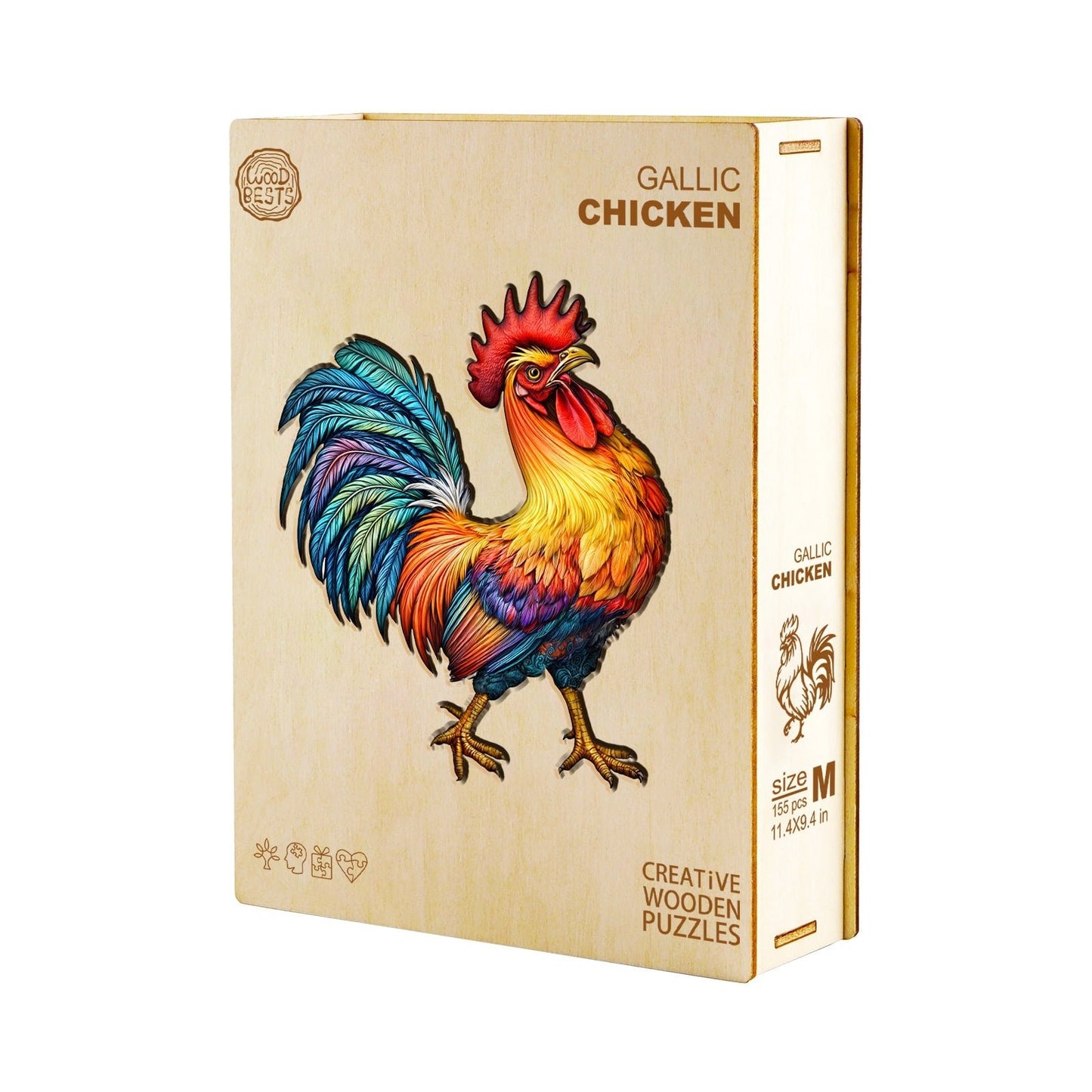 Whimsical Wooden Jigsaw Puzzle - colored Rooster - pickApuzzle